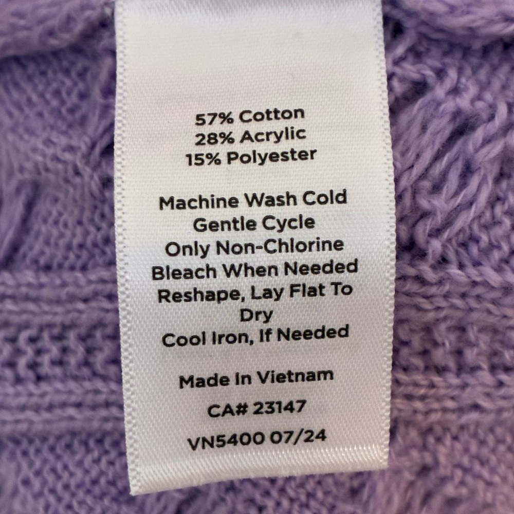 Talbots Lavender Cotton Cable Knit Crewneck Sweater - Picture 4 of 7